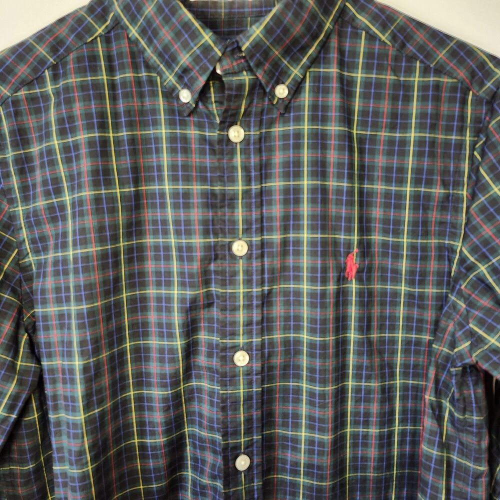 Polo Ralph Lauren Youth Large 14-16 Plaid Button Down Shirt Cotton Pony Logo - Picture 3 of 10